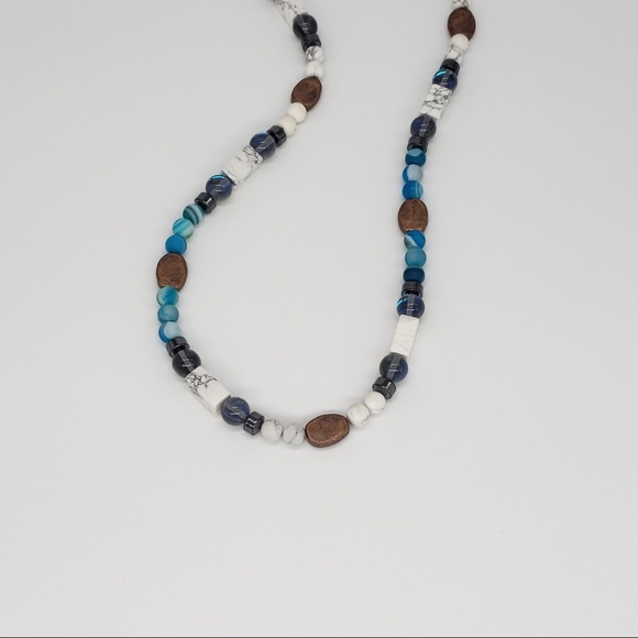 Boho Copper, Blue Agate,Hematite Bead Necklace - Picture 11 of 12